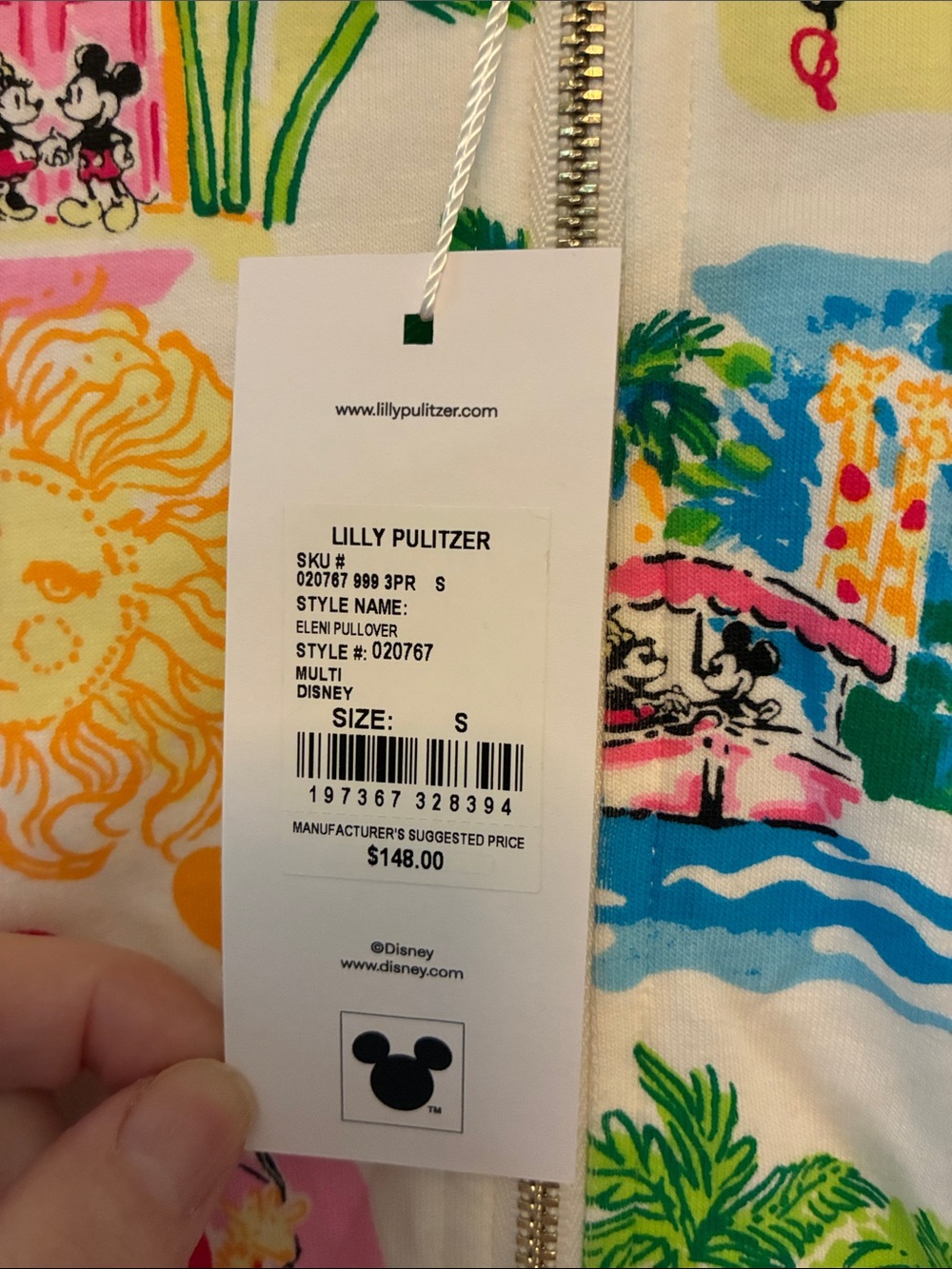 Lilly Pulitzer Multicolor Disney Print Zip Pullover - Pink, Yellow, Green, Blue - Picture 4 of 7